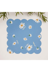 Sky Blue Daisy Patterned Washable Fabric Cocktail Napkin, 1 Piece