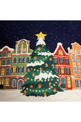 Navy Blue Sky Pine Tree Christmas Cushion Cover