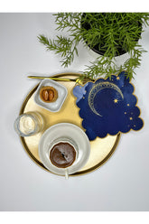 İslami Hilal ve Gece Mavisi Tasarımlı Nakış Kenar Kokteyl Peçetesi 1 Adet