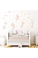 Girl's Room Cute Bunnies, Balloons and Stars Themed Sticker Set 32 Pieces
