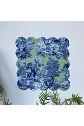 Decorative Cocktail Napkins with Green Ground French Peasant Pattern, Digital Print, Laser Cut Edges