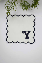 Letter Y Minimal Monogrammed Black Embroidered White Cocktail Napkin, 1 Piece