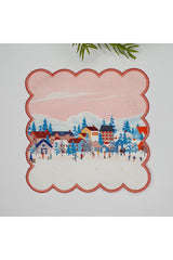 Pink Sky Snow Themed Digitally Printed Embroidered Cocktail Napkin