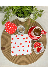 Red Dot Patterned Laser Cut Fabric Cocktail Napkin 1 Piece