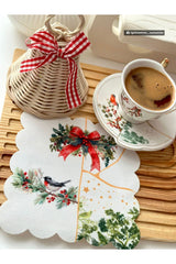Christmas Decorated Cracked Pattern Bird Cocktail Napkin 1 Piece
