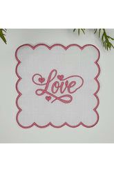 Flamingo Pembesi Love Yazılı Kalp Tasarımlı Nakışlı Kumaş Kokteyl Peçetesi 1 Adet