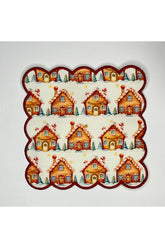Christmas Cookie House Patterned Embroidered Cocktail Napkin Washable