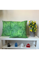Cushion Cover Green Ombre Background Leaf Pattern Digital Print