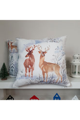 Digitally Printed Cushion Cover with Watercolor Sweet Deers Pattern