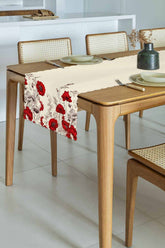 Kırmızı Gelincik Çiçek ve Slogan Tasarımlı Lazer Kesim Runner - 48x135cm