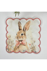 Watercolor Cute Rabbit Design Embroidered Edge Fabric Cocktail Napkin 1 Piece