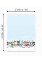 Laser Cut Oven Cover with Pastel Blue Sky Winter Landscape Design