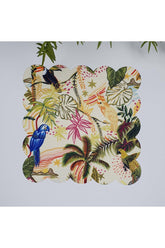 Sulu Boya Tropik Manzara ve Papağan Desenli Lazer Kesim Kumaş Kokteyl Peçetesi 1 Adet