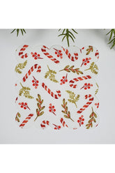 Laser Cut Fabric Cocktail Napkin with Candy Cane and Coconut Design, 1 Piece