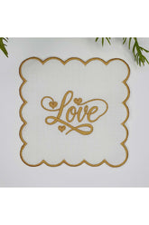 Gold Yellow Love Heart Design Embroidered Fabric Cocktail Napkin 1 Piece