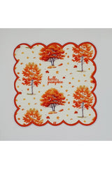Autumn Trees and Slogan Patterned Embroidered Cocktail Napkin