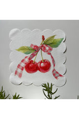 Bow Cherry Patterned Cocktail Napkin Fabric