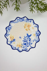 Royal White Matching Flower and Bird Patterned Embroidered Edge Fabric Cocktail Napkin 1 Piece