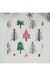 Patchwork Style Christmas Tree Patterned Laser Cut Fabric Cocktail Napkin 1 Piece