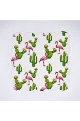 Flamingo Kaktüs Desenli Dijital Baskılı Kokteyl Peçetesi Yıkanabilir Lazer Kesimli