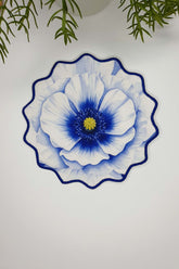 Watercolor Blue Saks Rose Patterned Cup Matching Embroidered Cocktail Napkin 1 Piece