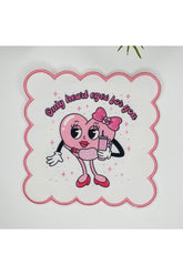 Kokoş Kalp ve Slogan Tasarımlı Nakış Kenar Kumaş Kokteyl Peçetesi 1 Adet