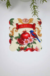 La Dolce Vita Pomegranate and Bird Patterned Colorful Laser Cut Cocktail Napkin 1 Piece