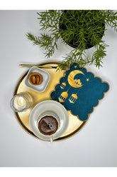 Hilal Cami ve Şamdan Tasarımlı İslami Motif Nakış Kenar Kokteyl Peçetesi 1 Adet