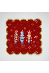 Kırmızı Zemin Kurşun Askerler Dijital Baskılı Nakış Kenar Kokteyl Peçetesi