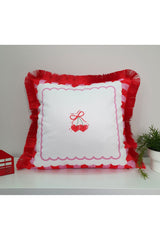 Sweet Cherries Patterned Red Fringed Cushion Cover