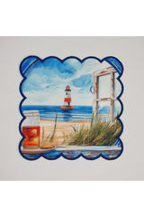 Watercolor Sea and Lighthouse View Embroidered Cocktail Napkin