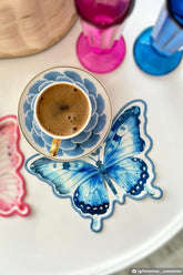 Blue Butterfly Shaped Embroidered Edge Fabric Cocktail Napkin 1 Piece
