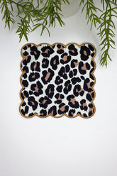 Siyah Vizon Leopar Desenli Nakış Kenar Kokteyl Peçetesi 1 Adet