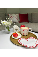 Heart-Shaped Embroidered Romantic Red Cocktail Napkin 1 Piece