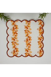 Sonbahar Şerit Yaprak Desenli Etrafı Nakışlı Kumaş Kokteyl Peçetesi 1 Adet