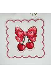 Fiyonk ve Vişne, Slogan Tasarımlı Nakış Kenar Kumaş Kokteyl Peçetesi 1 Adet