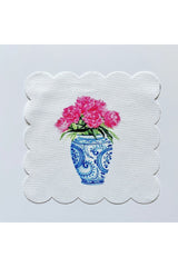 Tile Vase Floral Patterned Fabric Cocktail Napkin Washable Laser Cut
