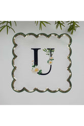 U Harfi Baskılı Kişiye Özel Pul İşlemeli Monogramlı Nakış Kenar Pullu Kokteyl Peçetesi 1 Adet