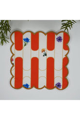 Orange Geometric Stripe Patterned Embroidery Edge Digital Printed Fabric Cocktail Napkin 1 Piece