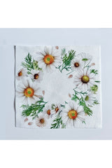 Papatya Çelenk Desenli Kumaş Kokteyl Peçetesi Yıkanabilir Lazer Kesimli