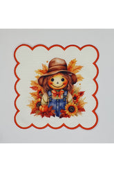 Sulu Boya Korkuluk Çiftçi Kız Desenli Kenarı Nakışlı Kokteyl Peçetesi