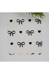 Black Bows and Hearts Patterned Fabric Cocktail Napkin 1 Piece