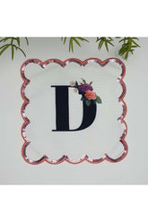 D Harfi Baskılı Kişiye Özel Pul İşlemeli Monogramlı Nakış Kenar Pullu Kokteyl Peçetesi 1 Adet