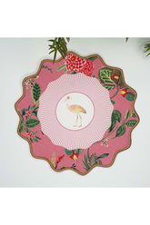 Gül Kurusu Zemin Botanik Çiçekler ve Leylek Tasarımlı Nakış Kenar Kumaş Kokteyl Peçetesi 1 Adet