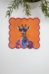 Watercolor Maximalist Giraffe Design Embroidered Edge Fabric Cocktail Napkin 1 Piece