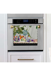 Pastel Green Background Watercolor Botanical Flowers and Butterfly Laser Cut Fabric Oven Cloth