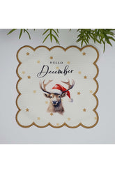 Sulu Boya Geyik ve Slogan Tasarım Yılbaşı Nakış Kenar Kokteyl Peçetesi 1 Adet - Decofav | Kırlent, Sofra Tekstili, Kumaş