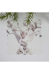 Melek Heykeli ve Beyaz Çiçek Tasarım Lazer Kesim Kumaş Kokteyl Peçetesi 1 Adet