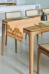 Sonbahar Ev Manzarası Turuncu Tonlu Lazer Kesim Runner 43x55cm