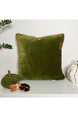 Ekose Yaprak Aplike Yeşil Lüks Kadife Kırlent Kılıfı